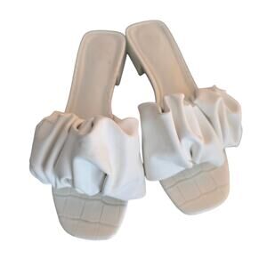 Circus NY by Sam Edelman Janis White Ruffle Heeled Slide Sandal, Size 8